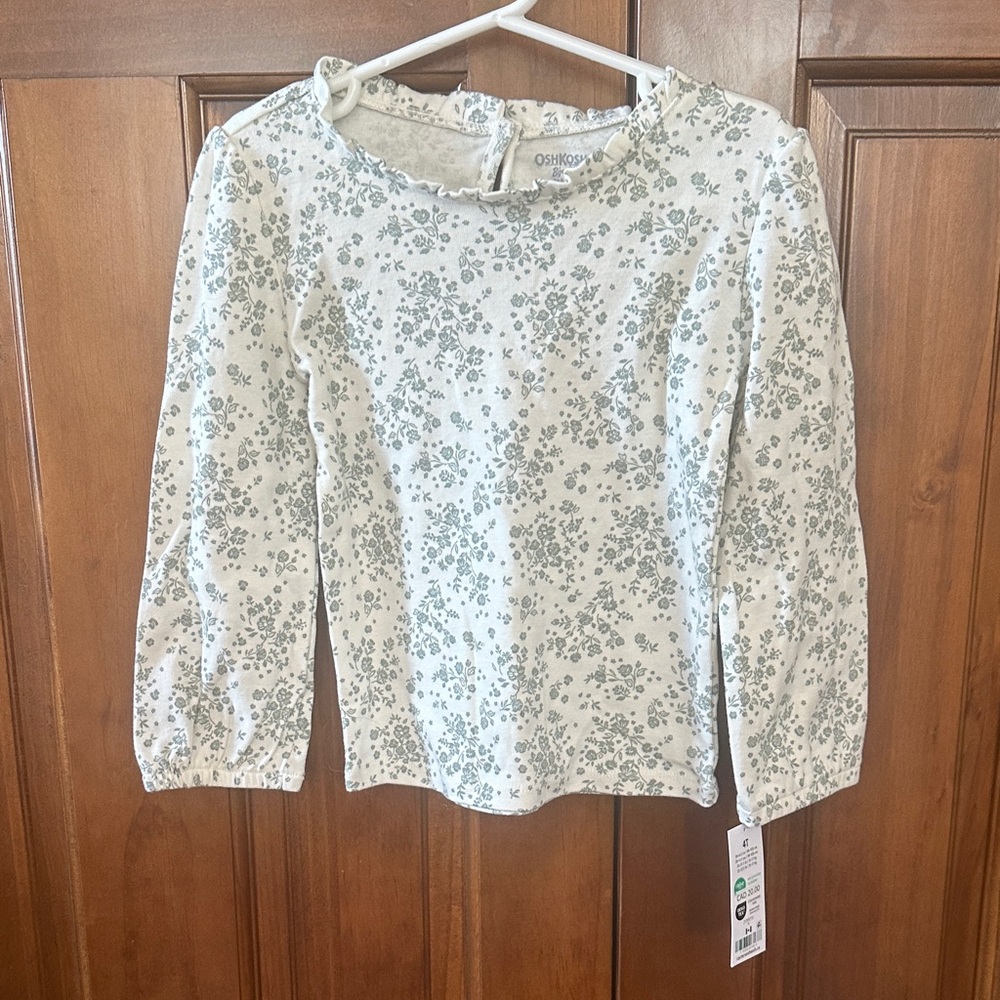 OshKosh B'gosh White and Blue Floral Long Sleeve Tee